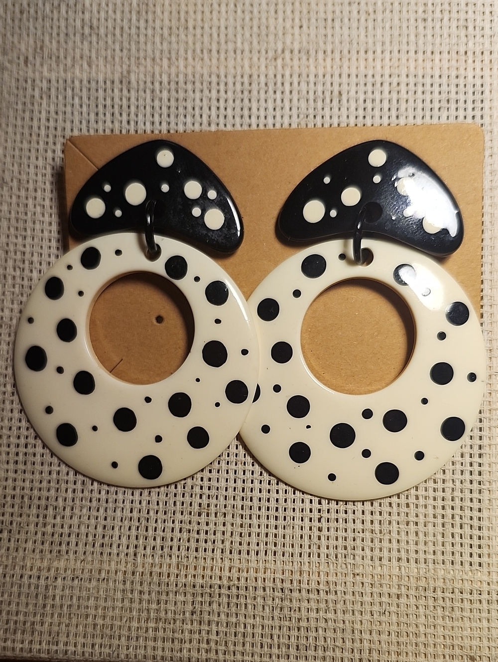 Black and Cream Polka Dot Hoop Drop Earrings
